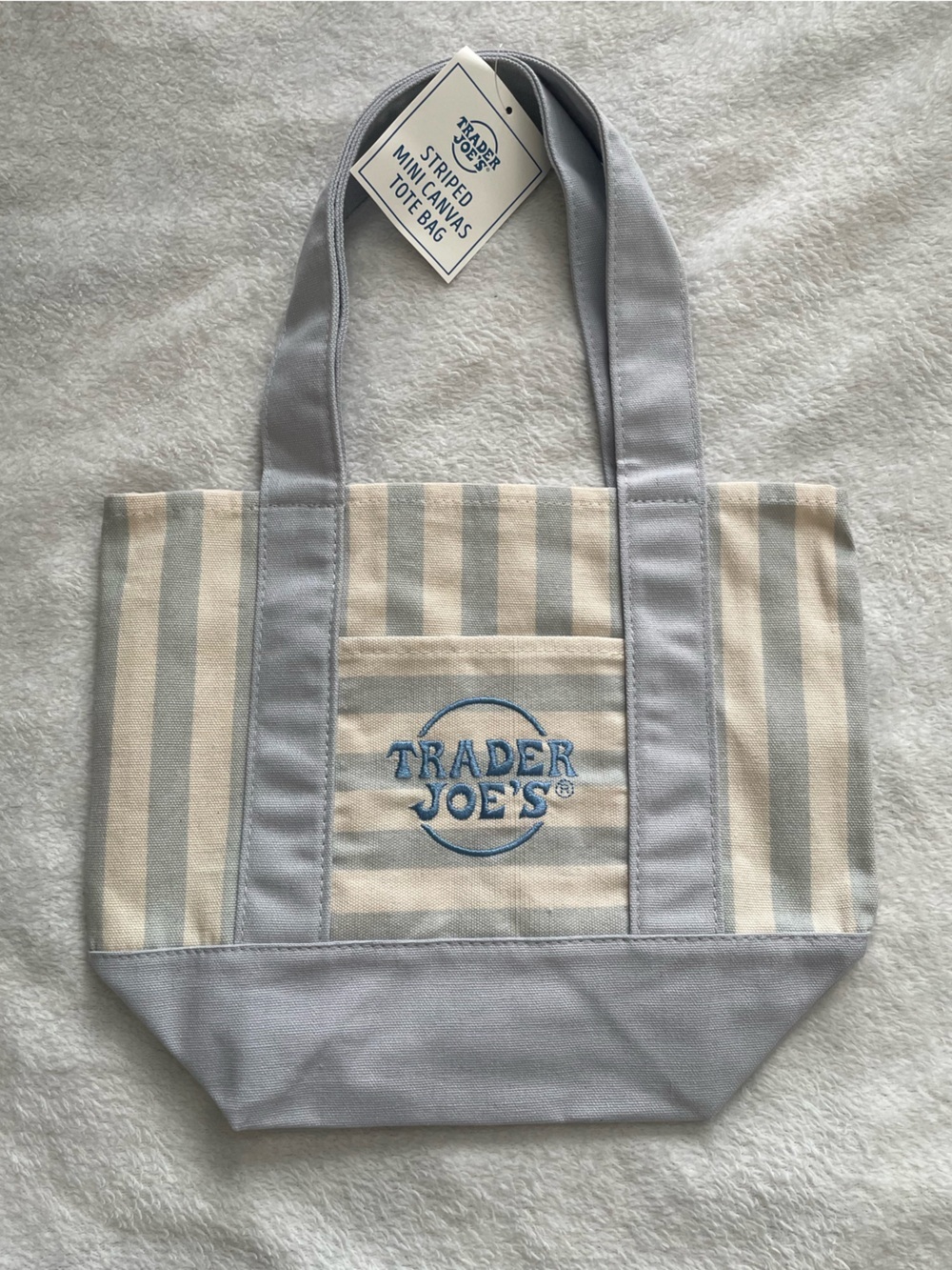 Trader Joe's Striped Mini Canvas Tote - Light Blue & White Limited Edition